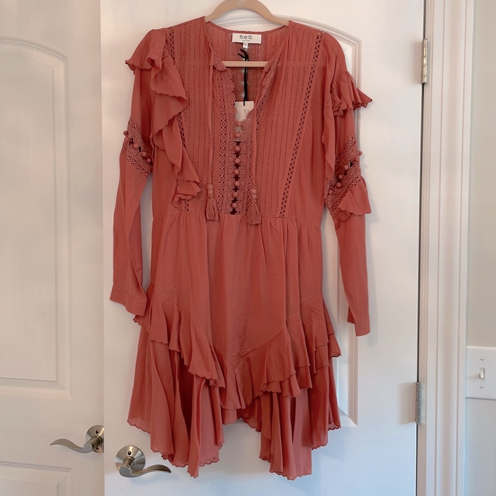 Brand new Weatherly Crochet Pom Pom Long Sleeve Dress by Sea. Size 4.
